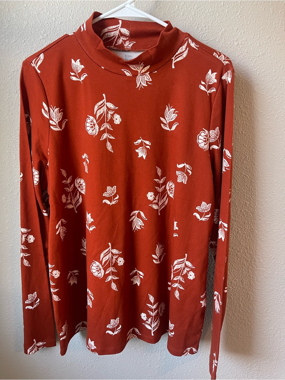 Kim Rogers Girls' Long-Sleeve Floral Mock Neck Top - Rust & White